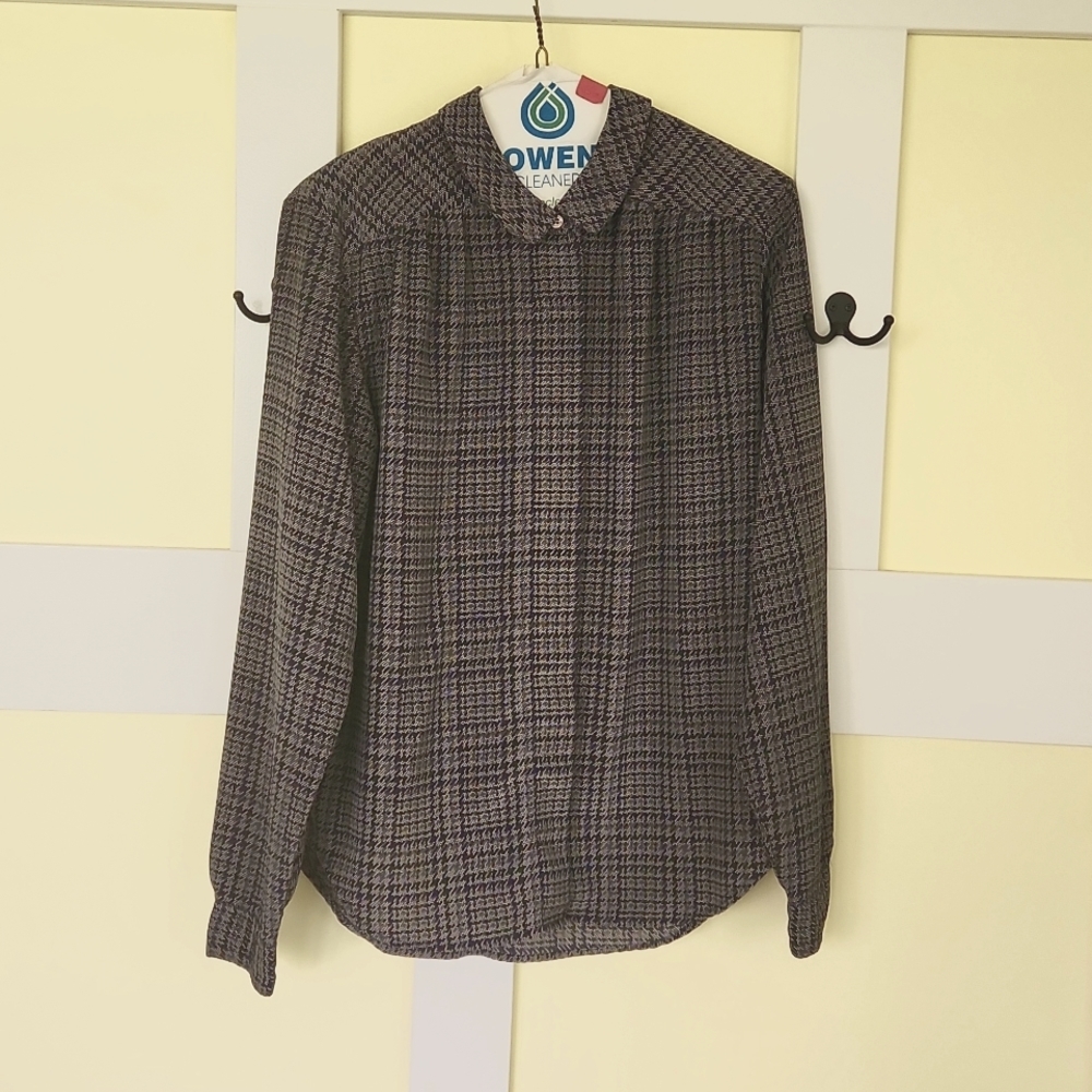 Vintage The Villager women's houndstooth blouse, size 10, black and gray
